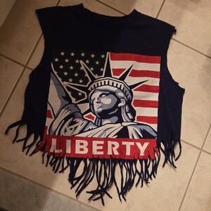 Liberty Upcycled Women's Fringe Tank Top - Navy